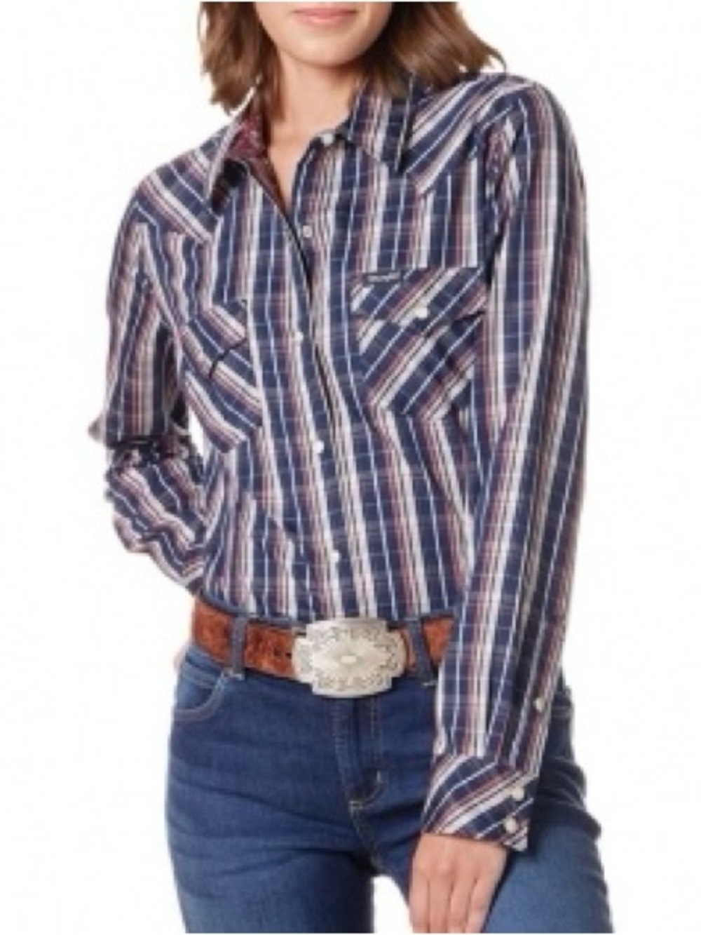 Wrangler Retro Women's XXL Western Pearl Snap Plaid Long Sleeve Shirt Plaid